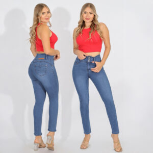 Jeans Pitillo Full Push Up Levanta Cola Corte Colombiano Azul Acero