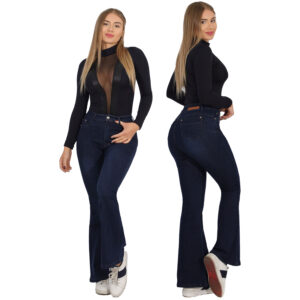 Jeans Flare Push Up Acampanado Levanta Cola Corte Colombiano Azul