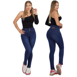 Jeans Pitillo Full Push Up Levanta Cola Corte Colombiano Azul Acero