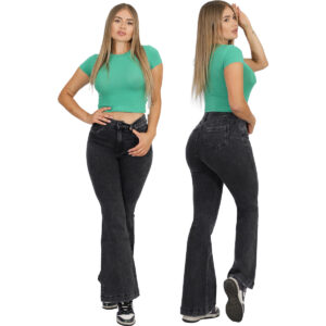 Jeans Flare Push Up Acampanado Levanta Cola Corte Colombiano Gris
