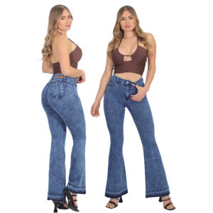 Jeans Flare Push Up Acampanado Levanta Cola Corte Colombiano Cian