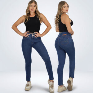 Jeans Pitillo Full Push Up Levanta Cola Corte Colombiano Azul Oxford