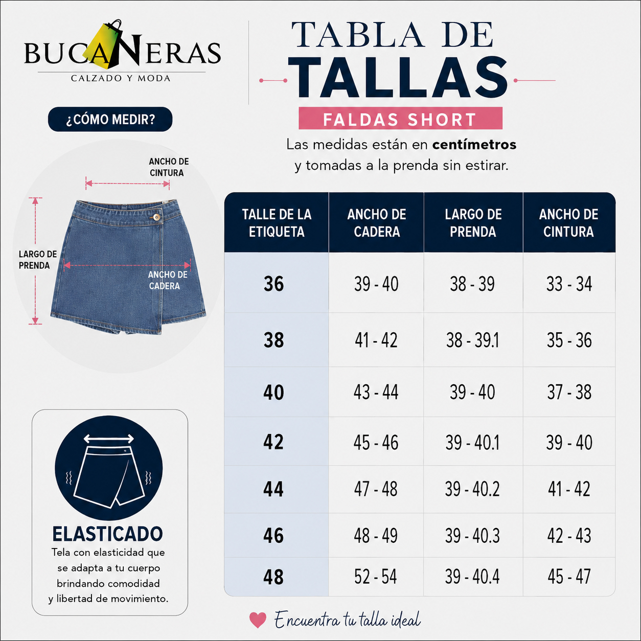 GUÍA TALLAS FALDAS - SHORT
