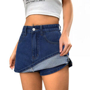 Falda Short Jeans Mezclilla Full Elasticada Tiro Alto Denim Azul